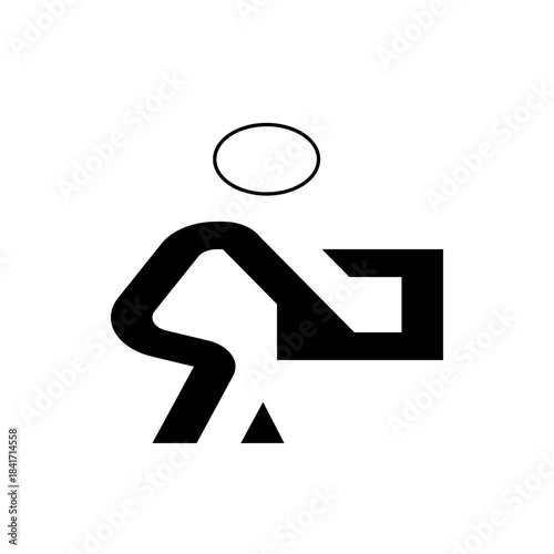 Stylized Icon of Person Pushing Shopping Cart, Black and White Minimalist Design