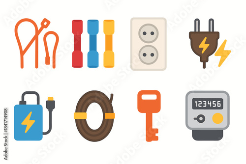 Electrical components and utilities flat icons set
