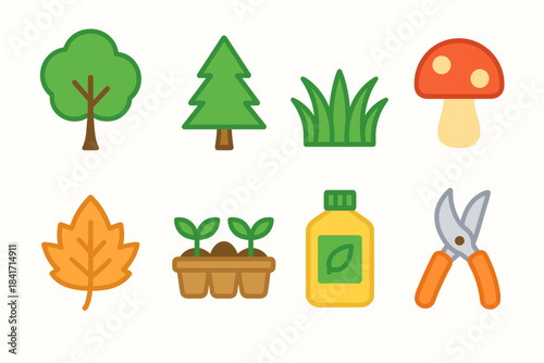 Gardening flat icons set