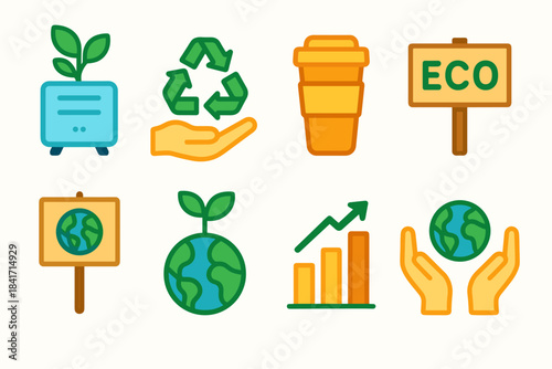 Ecology and sustainability flat icons set