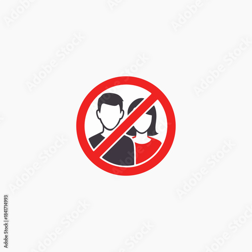 Prohibition sign with silhouettes of a couple, representing social distancing or separation