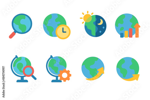 Earth global flat icons set