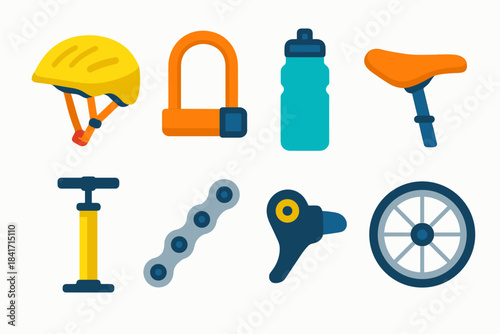 Bicycle Accessories Flat Icons Set