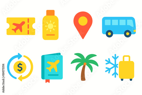 Travel flat colorful icons set