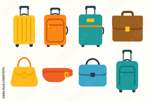 Bags and luggage collection vector icons