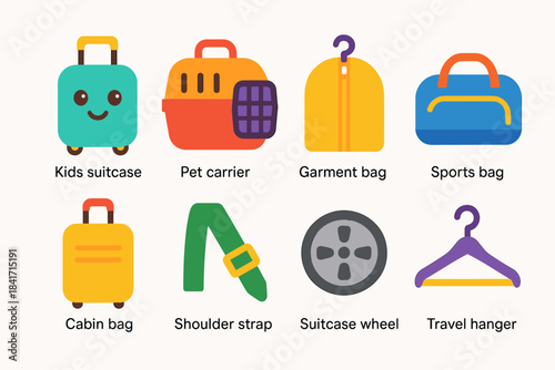 Travel-related colorful icons set