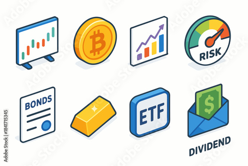 Finance and Investment Isometric Icons Set