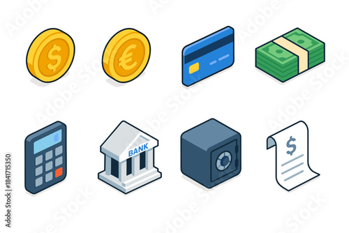 Isometric financial icons set