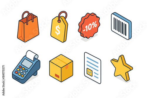 Shopping and Retail Isometric Icons Set