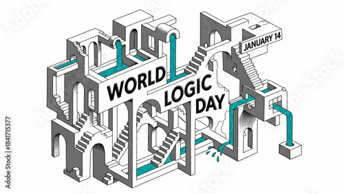Celebrate World Logic Day on January 14th with this visually stunning and thought-provoking isometric illustration, perfect for social media, educational materials, and creative campaigns