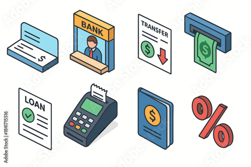 Banking and finance isometric icons set