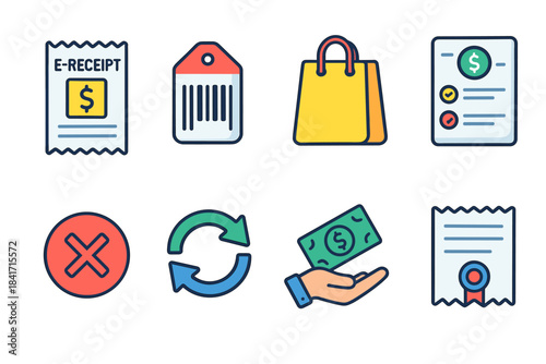 Shopping and Transactions Flat Icons Set