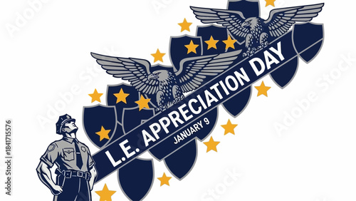Honor Law Enforcement with Patriotic Imagery for Appreciation Day January 9th, Celebrate Courage and Service, Remembering Dedicated Officers with Eagle and Shield Symbolism