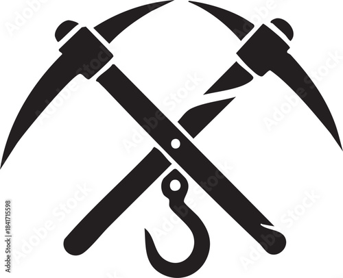 Crossed pickaxes and mining hook symbol icon silhouette