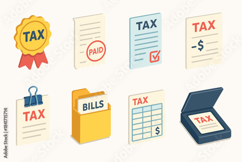 Tax and billing flat icons set