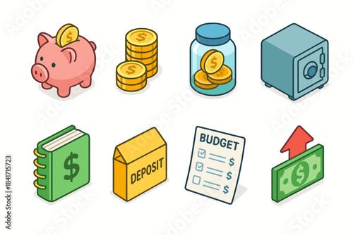 Financial cartoonish icons set