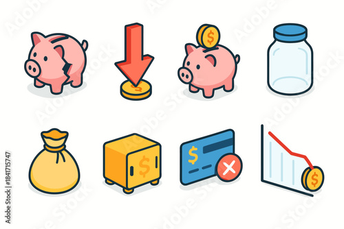 Financial cartoon icons set