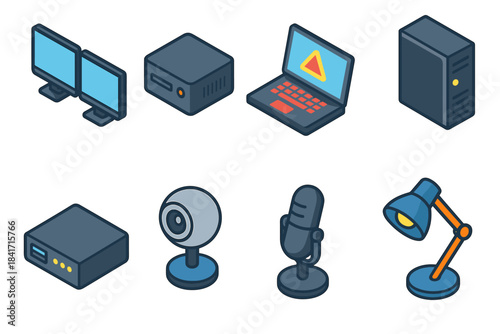 Electronic devices flat isometric icons set