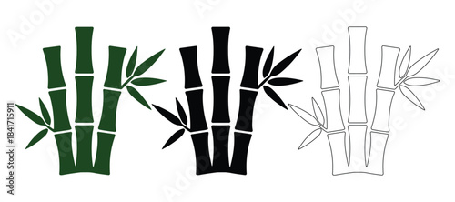 Bamboo vector illustration set showing green black and outline styles