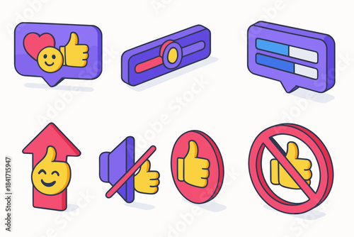 Colorful isometric-style communication and feedback icons set