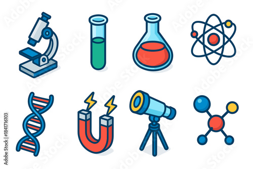 Science cartoon icons set
