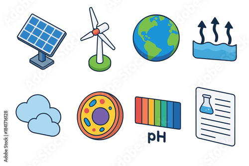 Science and Environment Cartoon Icons Set