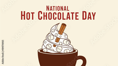 Celebrate National Hot Chocolate Day with a rich, creamy mug of delight! Cozy up with this inviting design, perfect for winter holidays and warm moments of indulgence