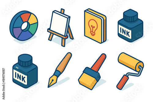 Art and creativity isometric icons set