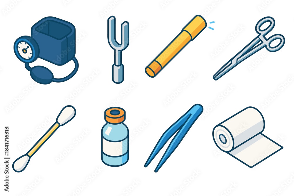 Obraz premium Medical Tools Isometric Vector Illustrations Set
