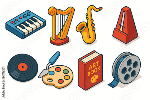 Artistic and Musical Isometric Illustrations Set