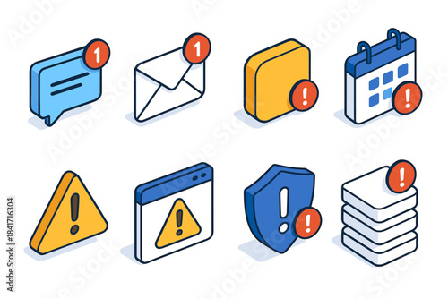 Digital Notification Isometric Icons Set