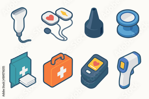 Healthcare isometric icons set