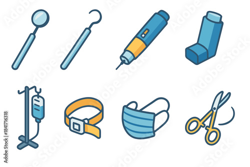Medical Tools and Equipment Cartoon Icons Set