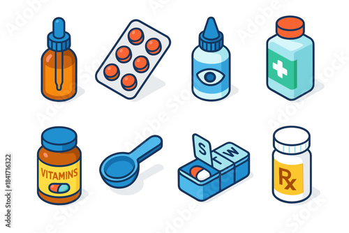 Medicine and Health Isometric Icons Set