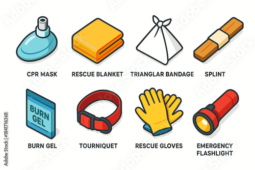 First aid items cartoon illustrations