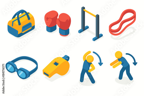 Sports and Fitness Isometric Icons Set