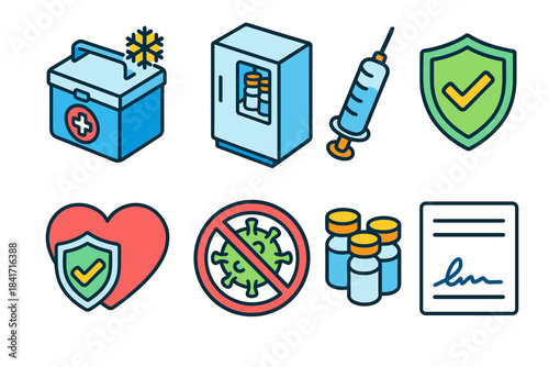 Medical and Vaccination Line Icons Set