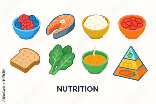 Nutrition and Healthy Eating Icons Set