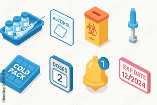 Vaccination and Medical Supplies Isometric Icons Set
