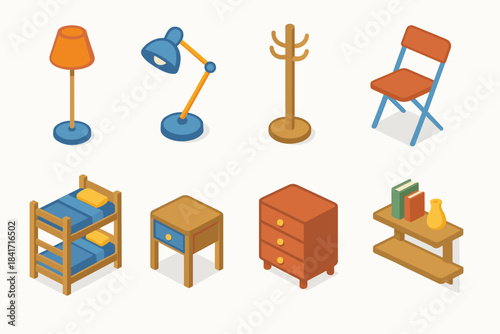 Furniture and household isometric illustrations set