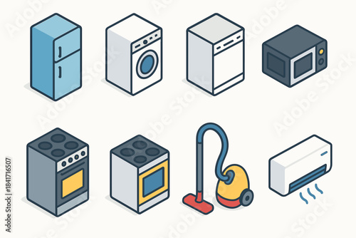 Household appliances isometric illustrations set