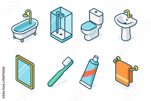 Bathroom isometric illustrations set