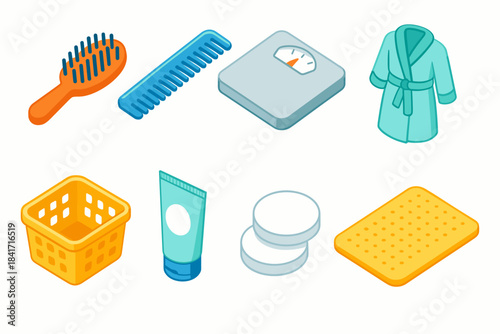 Bathroom Essentials Cartoon Icons Set