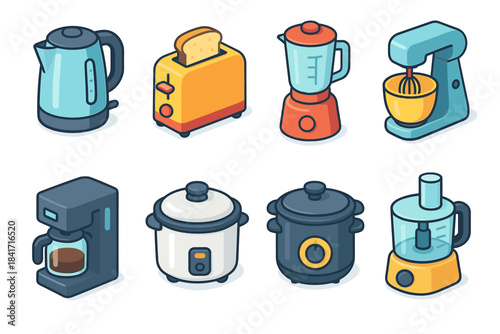 Kitchen Appliance Cartoon Icons Set