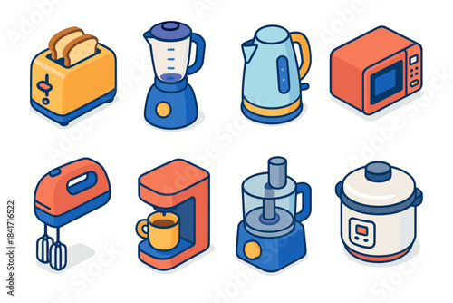 Kitchen appliances isometric icons set