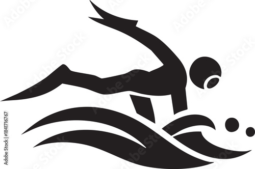 Swimmer doing freestyle stroke in water icon silhouette