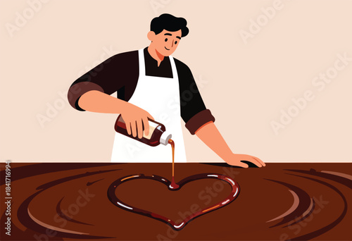 Person pouring liquid to create a heart shape on a dark surface