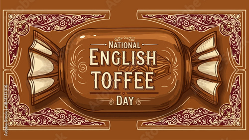 Celebrate National English Toffee Day with this retro candy design, perfect for sweet treats promotions, artisanal confectionery ads, and vintage dessert shop marketing