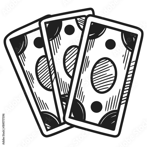 Money bills illustrated in black and white style with texture  