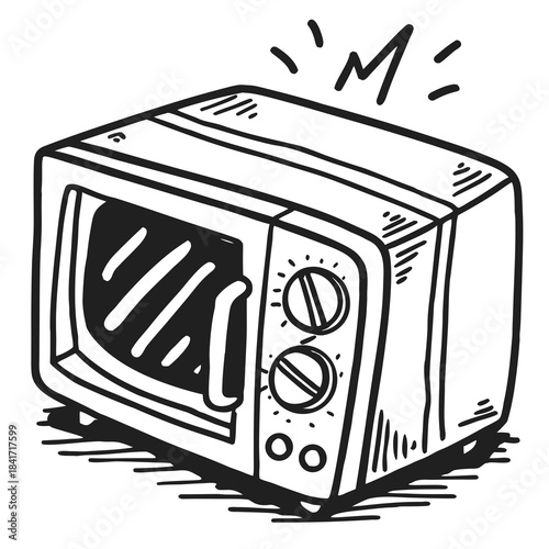 Microwave oven sketch in minimalist style with simple lines  